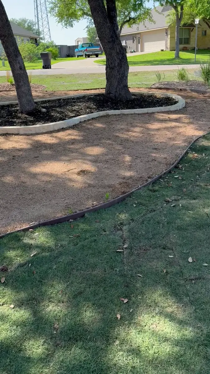 Curved concrete landscape edging around a tree bed in Belton, Texas